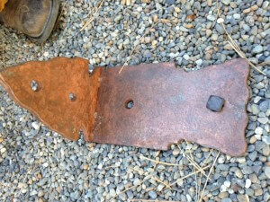 Flame cut steel brackets with acid stain colors